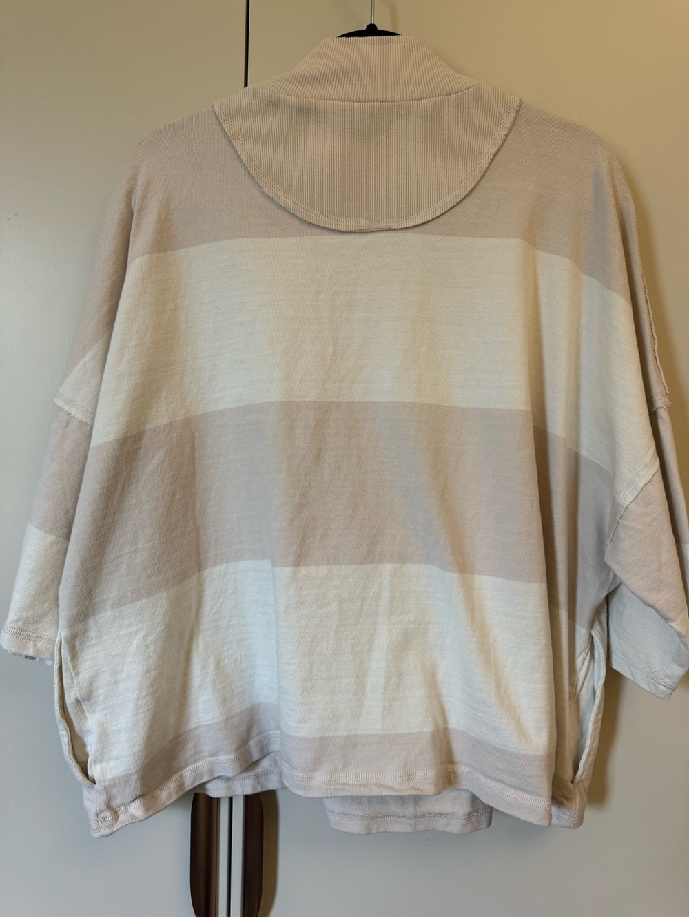 Free People Movement Oversized Half Zip Pullover XL Ivory Stripe Short Sleeve - Picture 3 of 6